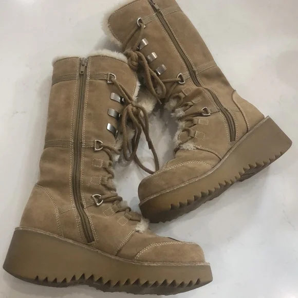 Women's Tan Fur-Lined Boots Ellemenno Klondike tall boots Tan size 7.5 winter - Picture 4 of 9